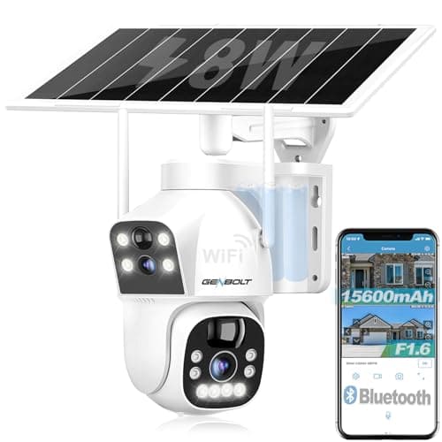GENBOLT Solar WiFi Security Camera Outdoor Wireless, 8W 15600mAh Battery Powered Home Surveillance Cam CCTV with Dual View, Dual Lens Spotlight IP Cam with Color Night, PIR Detection
