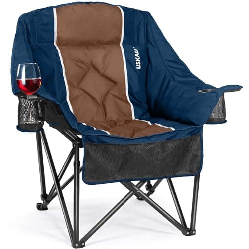 Oversized Camping Chair for Adults - Heavy Duty 400 lbs Padded Folding Chair with Wine Glass Holder, 2 Cup Holders & Side Pockets, Portable Carry Bag for RV, Tailgating, Lawn