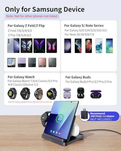voppton for Samsung Galaxy Z Fold 7 6 5 4 Wireless Charger Station, Foldable 3 in 1 Wireless Charging Stand for Z Flip7 S25 Ultra/Galaxy Watch/Galaxy Buds, Charger Stand Dock for Travel 6
