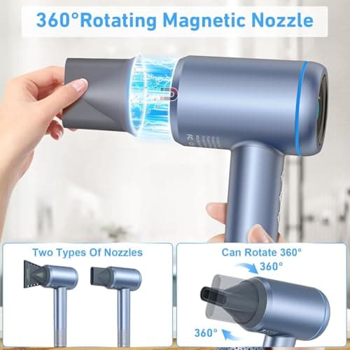 Hair Dryer, 150000 RPM High-Speed Brushless Motor Negative Ionic Fast Drying Blow Dryer with LCD Display, 4 Temps & 3 Speeds and 2 Magnetic Nozzle Hairdryer for Woman Kids Salon 5