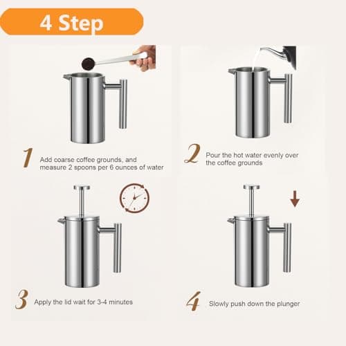 Meelio Small French Press 350ml Coffee Maker, Double-Wall Insulated French Press Coffee Press Stainless Steel, Included 2 Extra Fliters and 1 Coffee Spoon (1 cup, 12 OZ) 5
