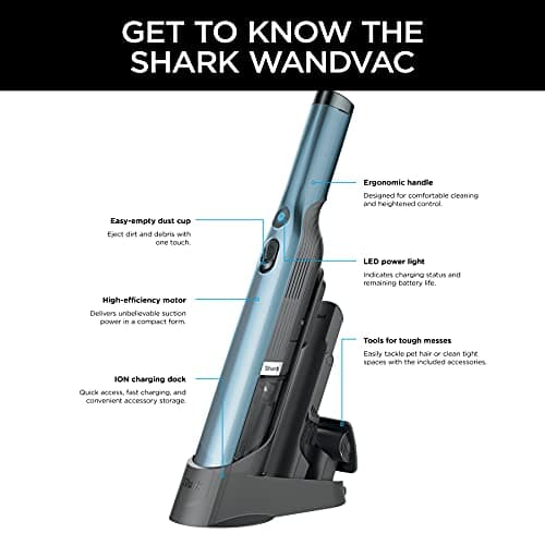 Shark WV201BLBRN WANDVAC Cordless Hand Vac, Lightweight and Portable at 1.4 lbs. with Powerful Suction, Charging Dock, One-Touch Empty for Car & Home, Cove Blue 13