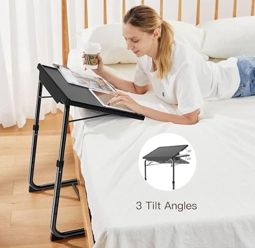 HUANUO Adjustable TV Tray Table - TV Dinner Tray on Bed & Sofa, Comfortable Folding Table with 6 Height & 3 Tilt Angle Adjustments (Black) 5