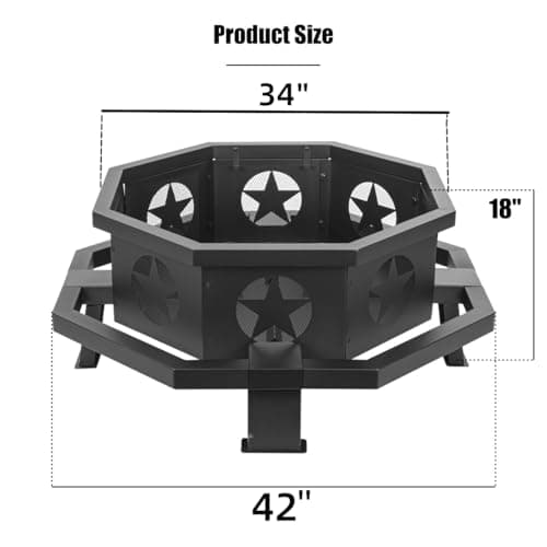Panovue 42 inch Fire Pit for Outside, Heavy Duty Wood Burning Fire Pits with Fire Poker, Outdoor Octagonal Firepit for Camping, Yard, Patio 5