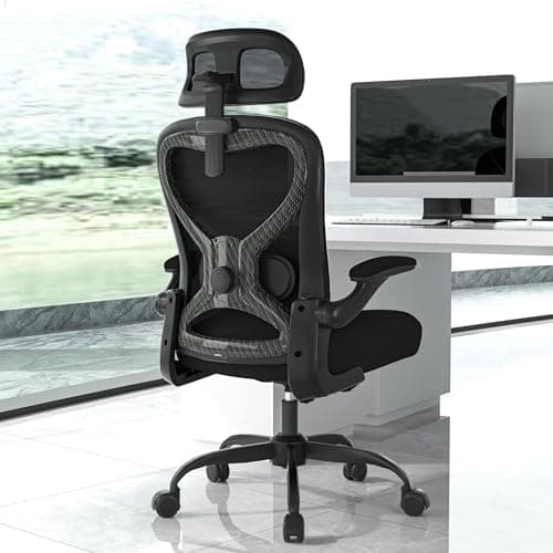 CASASIO Office Chair for Back & Neck Pain Relief, Virgin Foam Seat, 2D Adjustable Lumbar & 3D Headrest, Flip-Up Armrests, Tilt & Rock for Relaxation, Black/Carbon Fiber