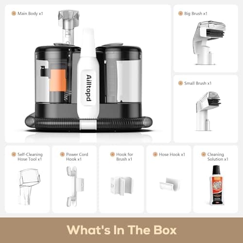 Upholstery Cleaner Machine, 15Kpa Portable Carpet & Upholstery Spot Cleaner Machine, Deep Stain Cleaning for Carpet, Pets, Stairs, Car Seat, Couch, with Dual Size BrushHead and Cleaning Solutions 8