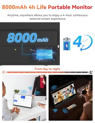 16" 2.5K Wireless Portable Monitor Battery-Powered, Support AirPlay Miracast, 2560×1600P IPS USB-C HDMI External Monitor, 2nd Screen for Laptop MacBook PC Phone Tablet, w/Built-in Battery(4- 5H) 3
