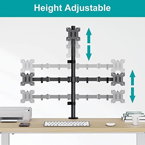 MOUNT PRO Triple Monitor Mount, Monitor Desk Mount for 3 Screens up to 32 inch, 17.6 lbs Each, Fully Adjustable Stacked Computer Stand, Table VESA Mounting, C clamp/Grommet Base 8