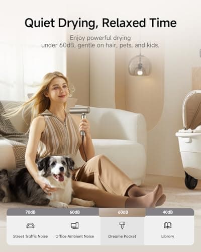 Dreame Pocket Hair Dryer - Ultra Lightweight Blow Dryer with 2 Styling Attachments, Fast Drying, High-Speed Brushless Motor, 300M Negative Ions, Low Noise, Portable for Home & Domestic Travel & Gym 7