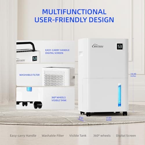 Britsou 50 Pints Dehumidifier for Basement with Drain Hose - Quiet Smart Operation with 3 Modes, 24HR Timer - Ideal for Home Bedroom, Bathroom, Small to Large Rooms 8