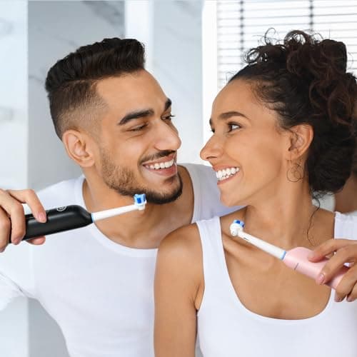 Bitvae Rotating Electric Toothbrush 2 Packs for Adults with Pressure Sensor, Gifts for Men/Women, 5 Modes Rechargeable Power Toothbrush with 8 Brush Heads, Black & Pink, R2 5