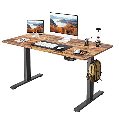 FEZIBO One-Piece Standing Desk Adjustable Height Stand up Home Office Desk, 48x24 Inch Electric Standing Computer Desk, with 4 Memory Presets, Headphone Hook, Rustic Brown