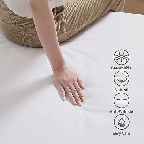 100% Egyptian Cotton Fitted Sheet, 18" Deep Pocket & 600 Thread Count Breathable Bottom Sheet (1 Fitted Sheet Only, White, Cal King) 6