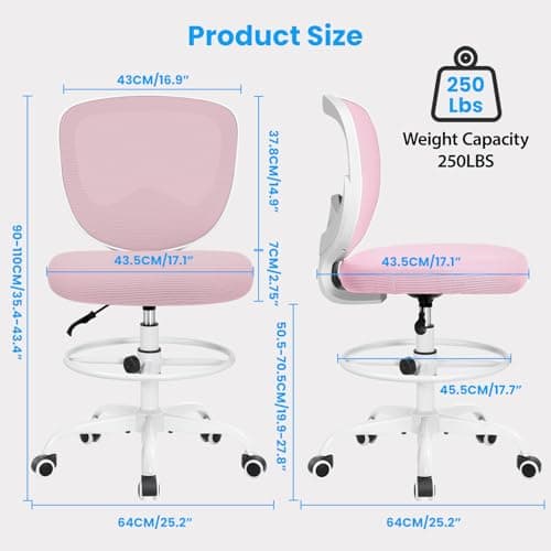 Razzor Drafting Chair Tall Office Chair for Standing Desk Chairs with Adjustable Height Footrest, Armless High Desk Chair Ergonomic Rolling Stool 2