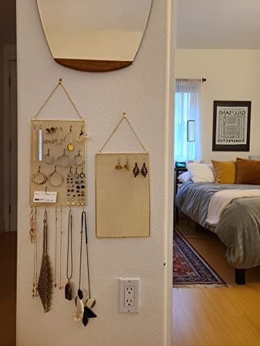 Heesch 2 Pack Earring Holder Wall Mounted Hanging Jewelry Organizer Display Decorative Metal Diamond Shape with Hooks for Necklaces Bracelets (Gold) 7