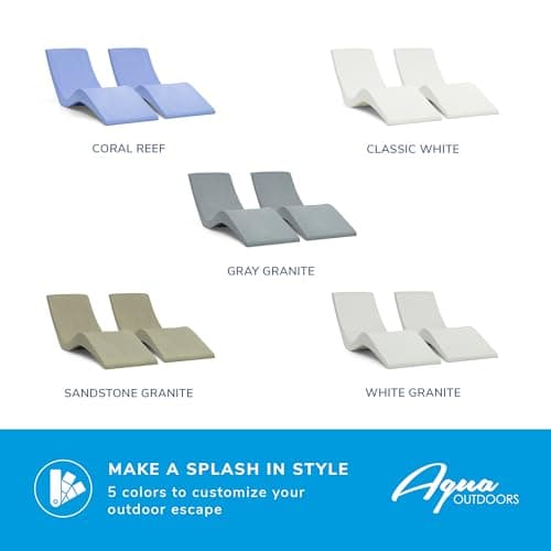 Aqua Outdoors Pool Chaise Lounge Chairs for Ledge & Shelf, Water-Weighted Pool Lounger for Depths Up to 9”, No Screw Plugs & Tools Needed, Classic White Ledge Lounger, Set of 2 10