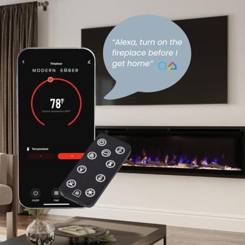Modern Ember Aerus 72 Inch Smart Linear Electric Fireplace | Recessed in-Wall or Wall-Mount | LED Multiple Flame Colors | Alexa/WiFi Enabled | 5.75” Profile | Remote Included 9