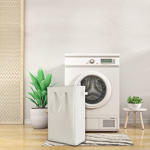 Odonata Slim Laundry Hamper Handles Collapsible Laundry Basket Thin Dirty Clothes Basket Narrow Laundry Bag Foldable Dirty Hamper 45L (Beige) 7