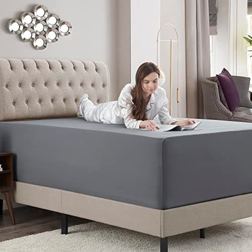 Empyrean Charcoal Grey Extra Deep Pocket Fitted Sheet Queen, Hotel Luxury Queen Fitted Sheet Only Easily Fits 18 to 24 Inch Mattress, Super Soft, Wrinkle-Free Bottom Sheets with Corner Straps 9