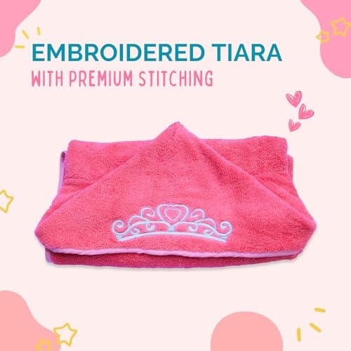 Princess Baby Bath Towel [Pink] Hooded Toddler Towels for Girls Up to 10 Years - Oversized Baby Towel with Super Absorbent 100% Cotton - Soft and Cozy Beach Towel - Full Coverage Kids Bath Towels 6