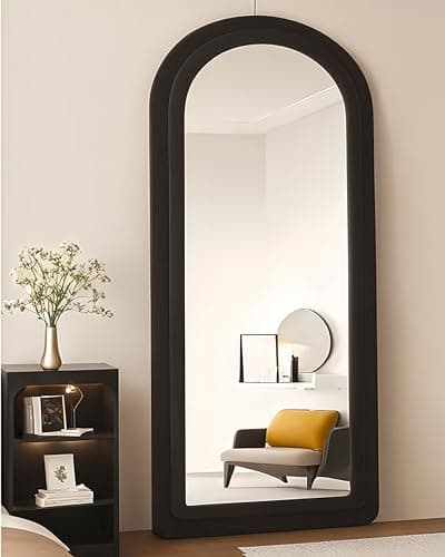 KOMCOTE Arched Floor Mirror, 24"L x 63"W, Black, Modern, Freestanding, Full Length, Flannel Frame