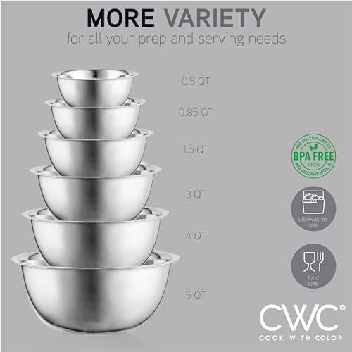 COOK WITH COLOR Stainless Steel Mixing Bowls Set - Nesting Bowls, 6 Pieces, Silver 5