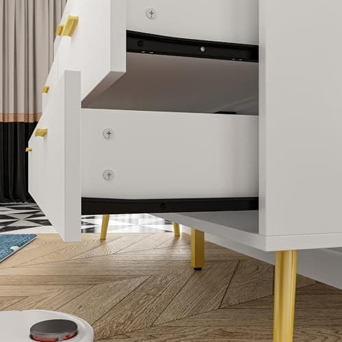 Hitow 6 Drawer Dresser for Bedroom，Modern Wide Double Dresser with Metal Legs, Home Office Storage Dresser, Chest of Drawers for Living Room, White (54" W x 15.6" D x 30.1" H) 6