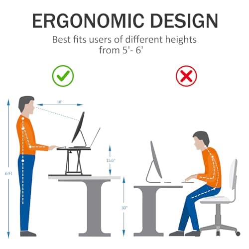 Aconcept Extra-Slim 24 x 14 inch Black Lift Standing Desk Converter, Manual Adjustable Height Sit Stand up Desk Riser, Compact for Monitor or Laptop Workstation 3