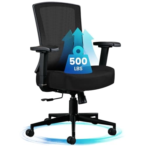 Big and Tall Office Chair 500lbs with S-Shaped backrest for Adult Ergonomic Office Chair with Heavy Duty Metal Base and Adjustable Lumbar Support Office Desk Chair for Reading, Gaming