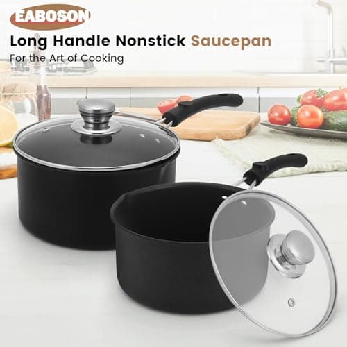 EABOSON Nonstick Saucepan with Lid, 1QT & 1.5QT & 2QT Small Milk Pots Set with Healthy Teflon Coating, Multipurpose Induction Compatible Cooking Pans Kitchen Cookware Set 7