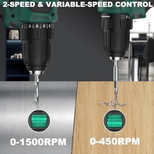 INSPIRITECH 20V Cordless Brushless Power Drill Set with 2 Batteries and Charger,3/8-Inch Chuck Electric Drill-Driver,22 Torque Setting,Drilling/Driver Bits and Tool Bag Included 6