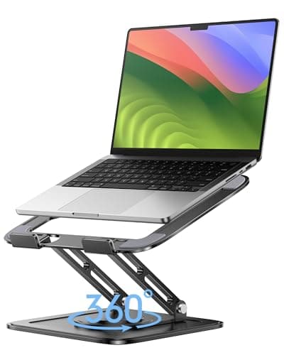LOXP Adjustable Laptop Stand, Computer Stand with 360 Rotating Base, Ergonomic Laptop Riser Mount for Desk Foldable Protable Computer Desk Fits with MacBook Pro Air (10-16") - Black