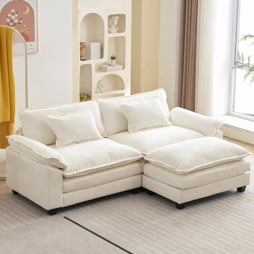 Oprisen 86" Modular Sectional Sofa, Comfy Cloud Couch Sectional Sofa with Ottoman, Chenille Sofa Sleeper Deep Seat Sofa with Throw Pillows for Living Room (Beige White, 86"- L Shape)