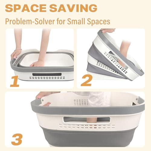 OOAMBB 43L(11.5Gallon) Collapsible Laundry Basket with Handles, Foldable Laundry Basket Plastc,Pop Up Tall Storage Container/Organizer/Clothes Hamper for Laundry (Grey,1 Pack) 7