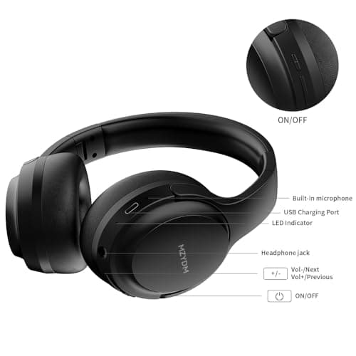 MZYDM Bluetooth Headphones Over Ear, 40 Hours Playtime Wireless Headphones with Microphone,5.3 Bluetooth, HiFi Stereo Foldable Lightweight Headset, for Travel Work Cellphone(Black) 5