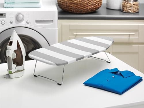 Whitmor Tabletop Ironing Board, Grey/White Striped Cover