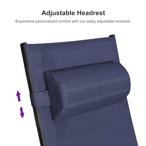 PURPLE LEAF Patio Chaise Lounge Set Outdoor Beach Pool Sunbathing Lawn Lounger Recliner Outside Tanning Chairs with Arm for All Weather Side Table Included Navy Blue 8