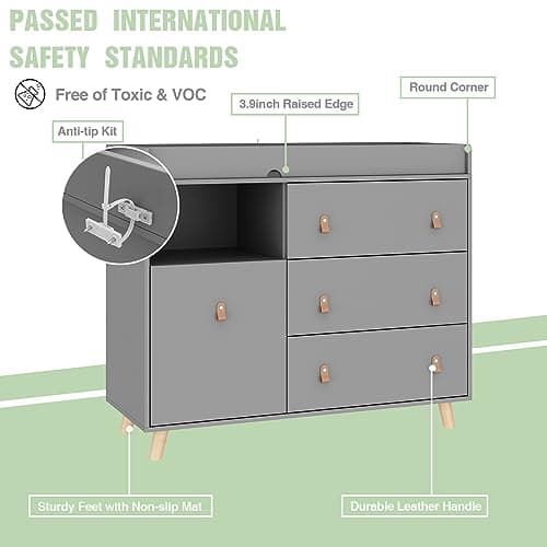 Timechee Baby Dresser Changing Table with Drawers,Shelf,Hidden Laundry Basket Storage,2 in 1 Nursery Dresser Chest for Infants, Baby Diaper Changing Station for Daycare,Bedroom,Grey 5