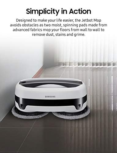 SAMSUNG Jetbot Mop, Cordless Robot Floor Cleaner, Wet Cleaning w/ Dual Spinning Pads, Smart Sensor to Clean Tile, Vinyl, Laminate, Hardwood Floors, Long Battery Life, VR20T6001MW, White 10