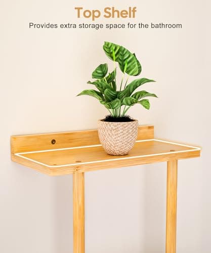 Cozivolife Bamboo Towel Rack for Bathroom with 2 Hooks, 32.7 inch with Shelf Wall Mounted Bathrobe Storage Organizer, Large Capacity Holder for Bathe- and Hand Towels (Natural) 5