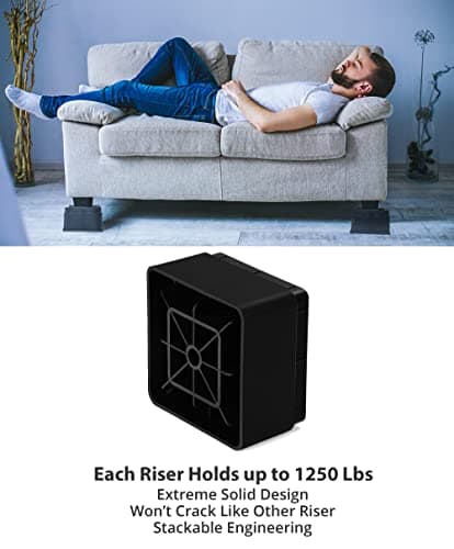 Utopia Bedding Bed Risers 2 Inch - Pack of 8 - Adjustable Furniture Risers 2 & 4 inch - Anti Slip Foam & Rubber Pad - Stackable Bed Lifts Risers Heavy Duty for Sofa, Bed, Table, Couch & Chair (Black) 6
