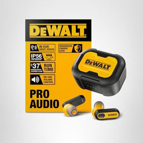 DEWALT Heavy Duty True Wireless Ear Buds, Bluetooth Headphones with Type C Charging Case Included, Over 37 Hours of Battery Life, Easy Setup for iPhone, Perfect for Jobsite, Outdoor Work, Yellow 10