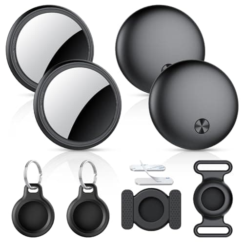 Air Tracker Tags-4 Pack, 2025 New [Apple MFi Certified], Bluetooth Tracker Work with Apple Find My (iOS Only), Replaceable Battery Last 2 Years,Item Finder for Luggage/Key/Suitcase,with Diverse Holder