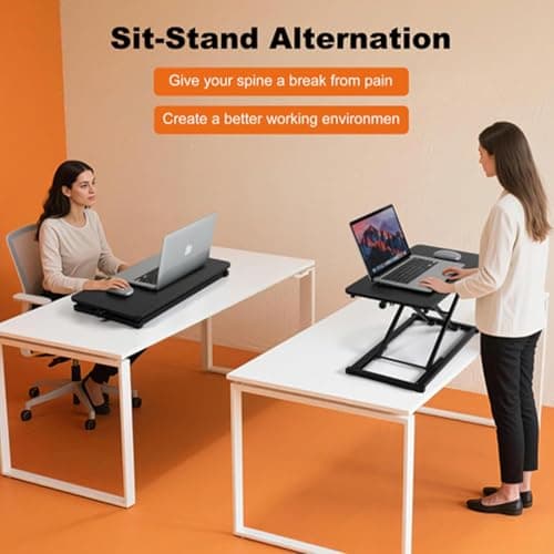 Standing Desk Converter Height Adjustable,Keyboard Riser for Stand Up Desk Riser, Easy Lift Height Converter Computer Workstations Home Office Study Room Portable Small Table Black Size 23.6 Inch D 5