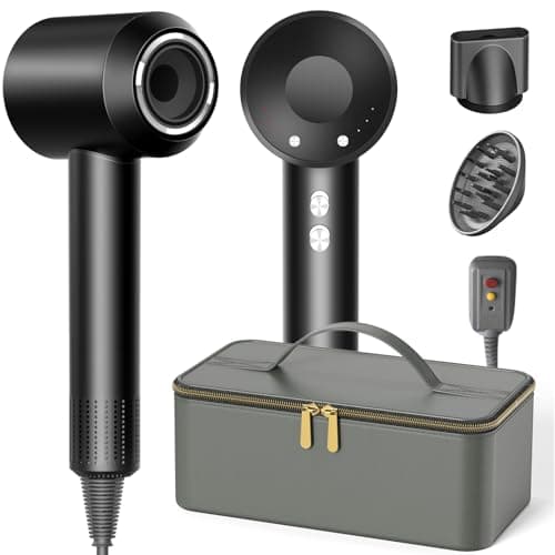 Hair Dryer with Carry Case, 160000 RPM Professional High-Speed Ionic Blow Dryer 200 Millions Negative Ionic&3 Speeds&3 Temps& Low Noise, Hairdryer with diffuser for Faster Drying, No Heat Damage,Black