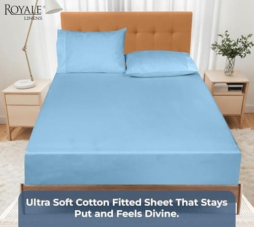 Royale Linens 100% Organic Cotton Fitted Sheet - Percale Weave - Super Soft Deep Pocket Bottom Sheets - Lake Blue Elastic Sheet Queen Size - Queen Fitted Sheets Only - (60"x80"+15", Lake Blue) 5