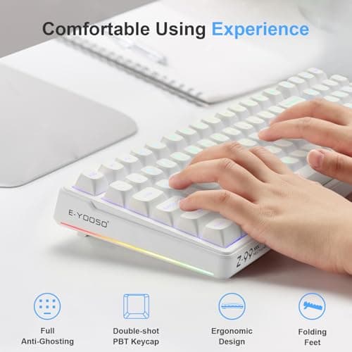HUO JI E-Yooso Creamy Mechanical Keyboard Wired, Hot Swappable, Pre-lubed Linear Switches, Gasket Structure with Sound Dampening Foam, RGB Backlit, 99 Keys Custom Gaming Keyboard for PC/Mac,White 5
