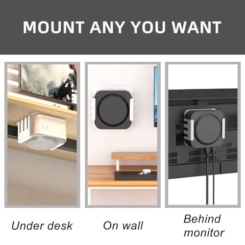 Pholiten Mount Bracket for Mac mini M4/M4Pro, Under Desk,Wall Mount or Behind Monitor, 2.2Lbs Capacity, Space-Saving Metal Holder with Precise Fit，White 3