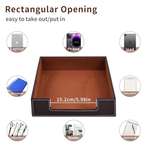 Leather Letter Tray, Office Supplies Desk Organizer for Mail Paper Files Magazines Jewelry Cosmetics,Luxury Letter Holder&Multipurpos Stackable Office Desktop Storage Box,Coffee 5