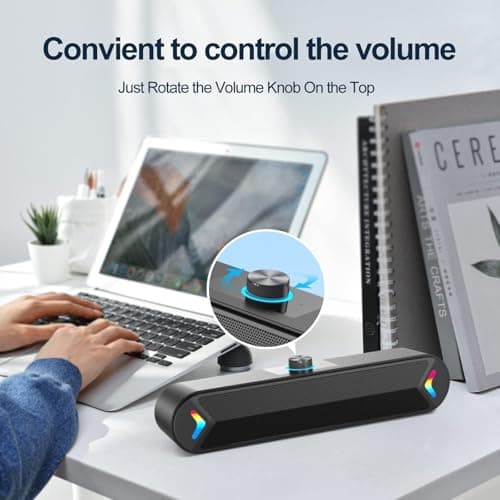 LENRUE Computer Speakers,PC Speakers for Desktop,Wired USB-Powered Sound-bar for Computer with 10W Stereo Sound and Colorful Light,Plug-n-Play (A39PRO /Black) 5